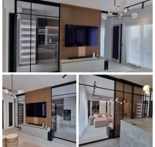 Partitie metalica cu uși glisante